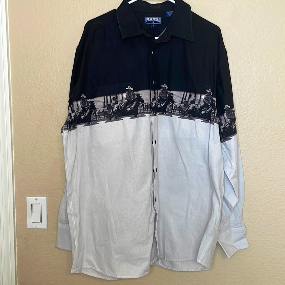 Panhandle Slim Black and White Western-Print Button Down Shirt